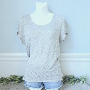 Agenda | Gray And Gold Short Sleeve Blouse W Bow Detail On Back